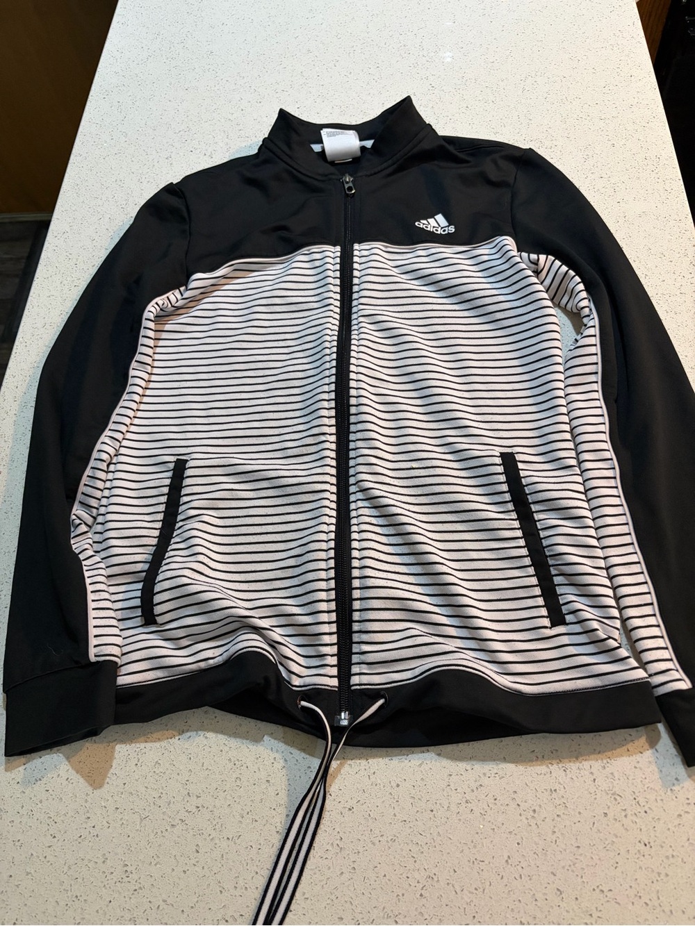 adidas women’s Black and White Striped Performance Zip Jacket